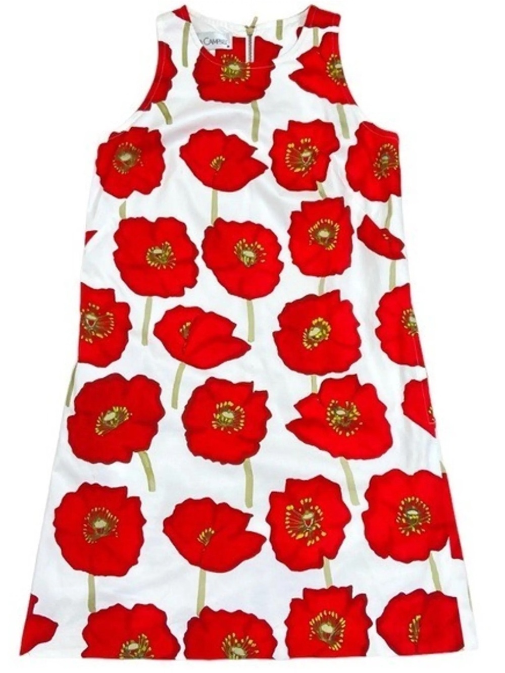 Sara Campbell Women's 4 White Red Green Floral Shift Sleeveless Knee Dress